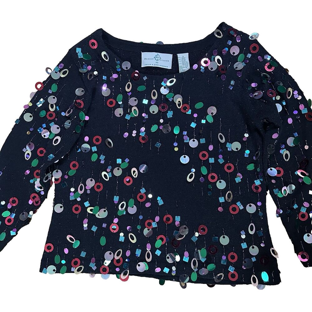 Vintage Design Options Philip Jane Gordon S Sequin Paillette Holiday Sweater Top